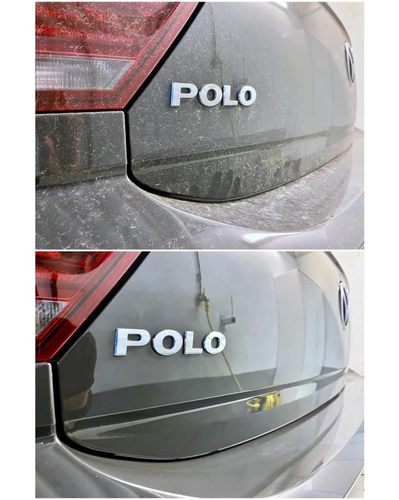 Hayon de Volkswagen Polo avant et après lavage