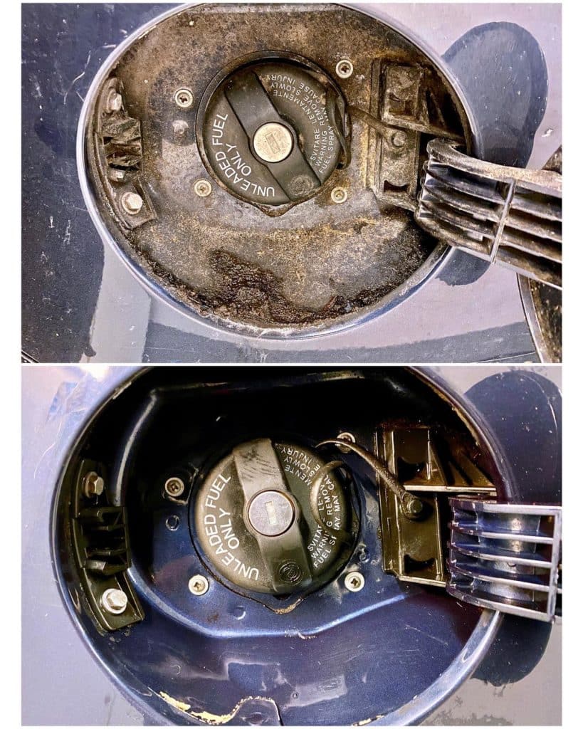 Trappe à carburant avant et après nettoyage