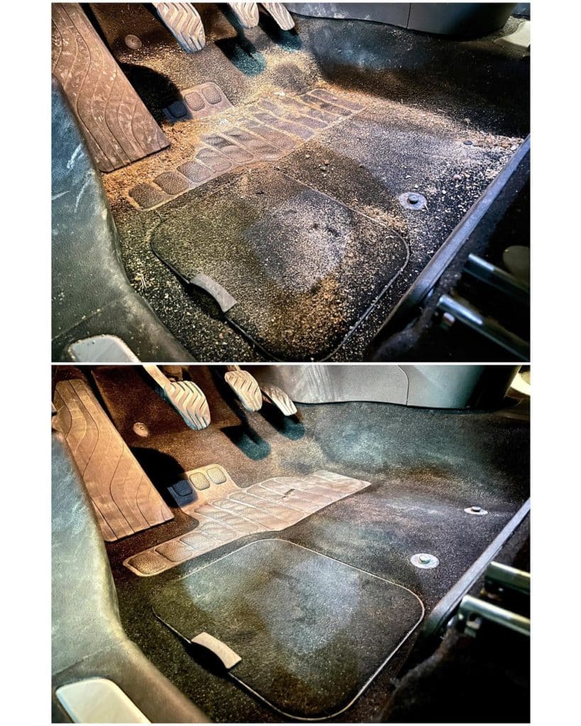 Tapis de sol très sale avant et après nettoyage