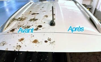 avant apres fiente d'oiseau crotte voiture