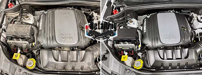 nettoyage compartiment moteur voiture très sale